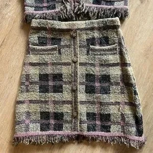 Zara Skirts Zara Check Knit Mini Skirt And Cardigan Size S